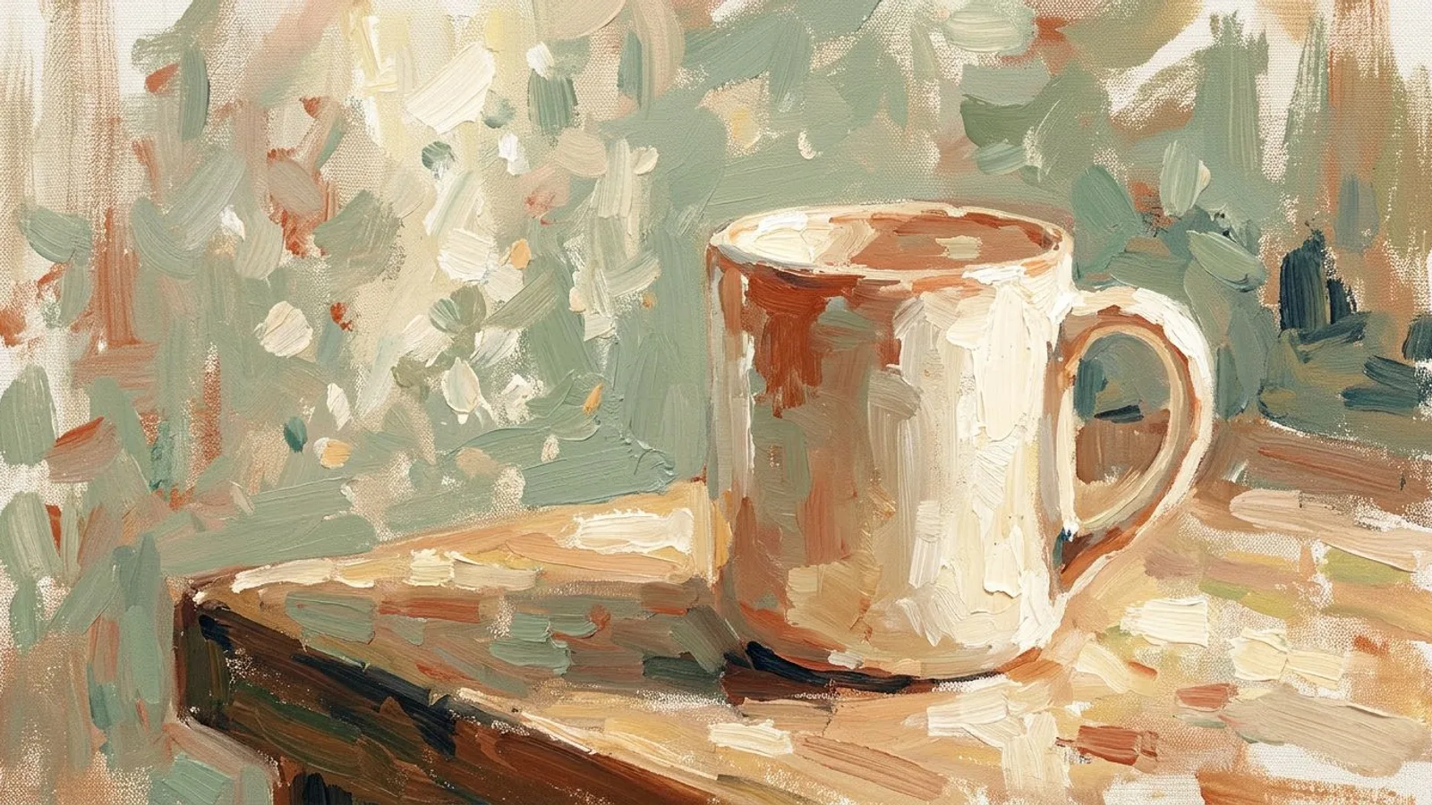 A handmade ceramic mug in warm morning light on a wooden table, styled the same way for both feed and shop.