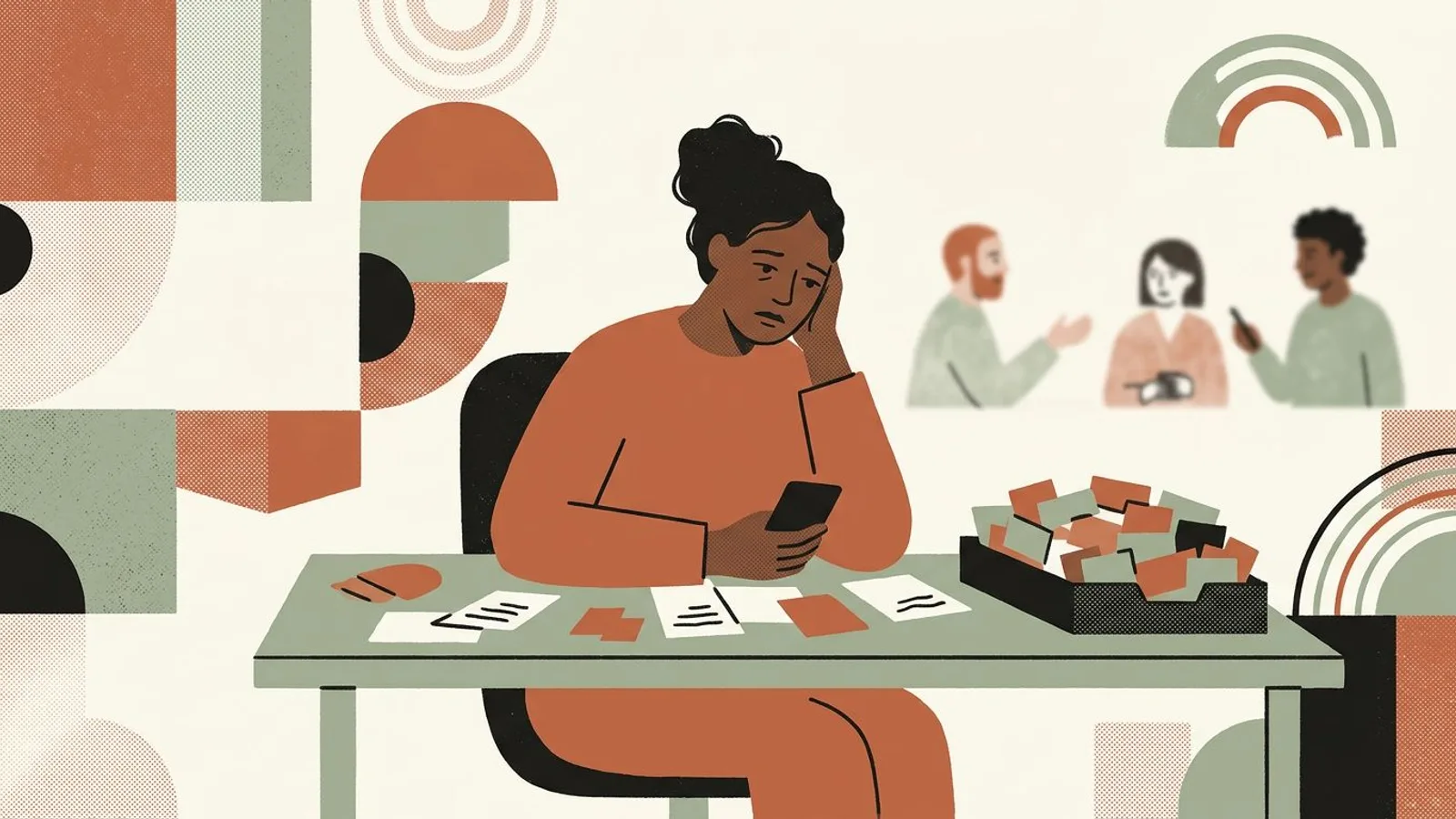 A coach glances wearily at her phone, fielding messages from people who will never become paying clients.