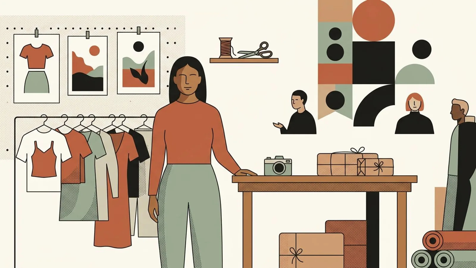 A confident maker stands beside a launched collection and neatly prepared parcels
