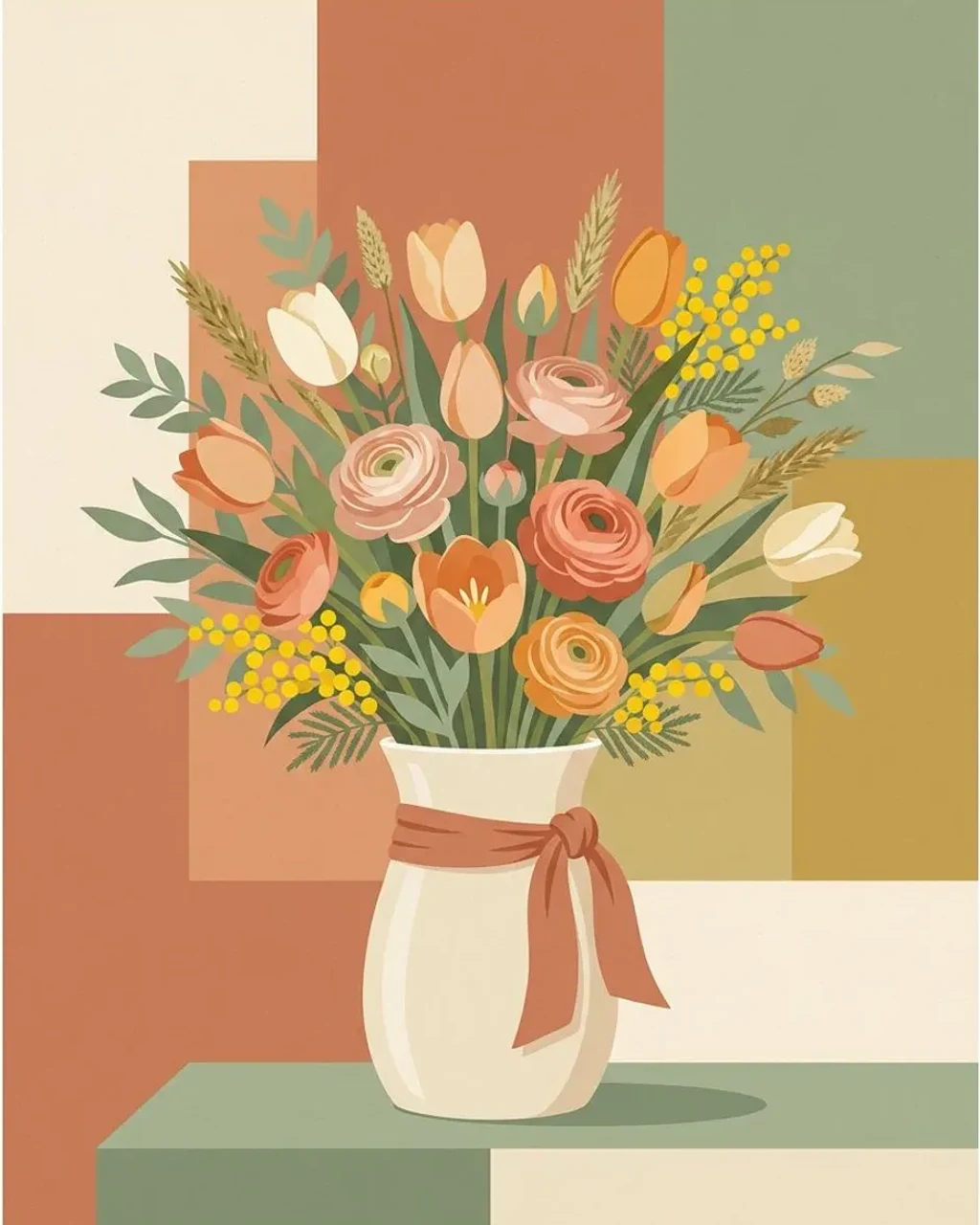 An illustrated bouquet visual in the brand's colors